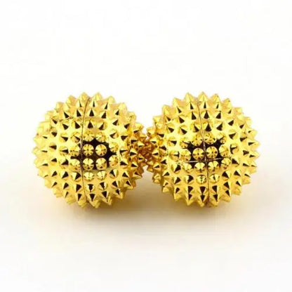 Golden magnetic acupoint massage ball set with spiked surfaces for enhanced massage therapy