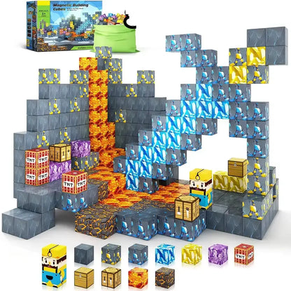 Colorful magnetic building blocks set with various shapes for creative construction and imaginative play