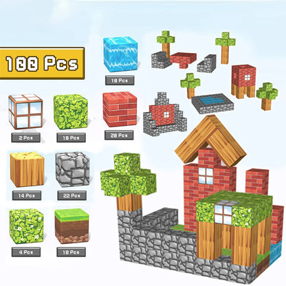 100 Pcs magnetic building blocks set for creative construction play with various shapes and colors