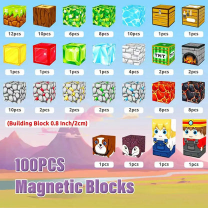 100PCS magnetic building blocks set with various shapes and colors for creative play and construction