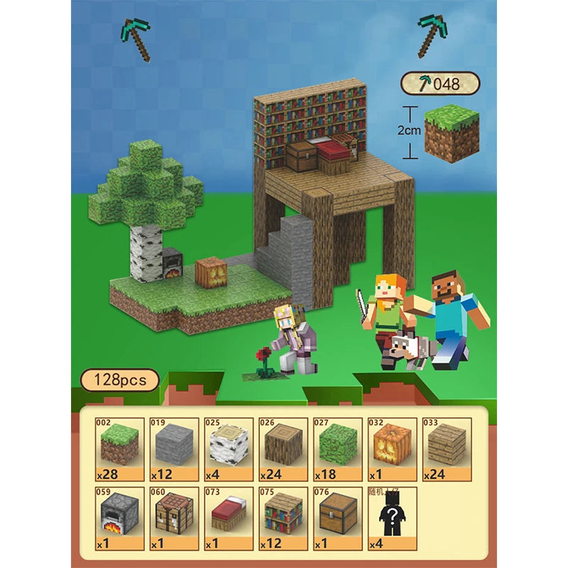 Magnetic building blocks set featuring a tree, house, and characters for engaging playtime