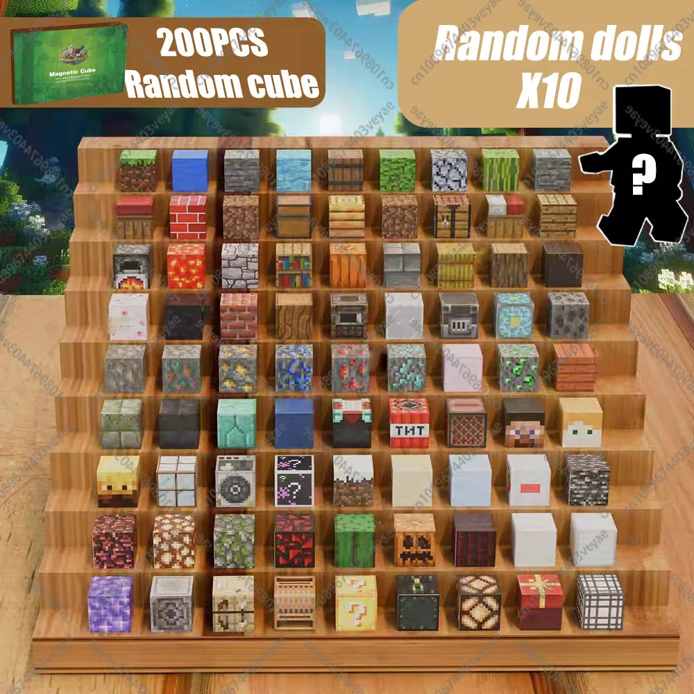 200PCS magnetic building blocks set with random dolls and colorful cubes for creative play