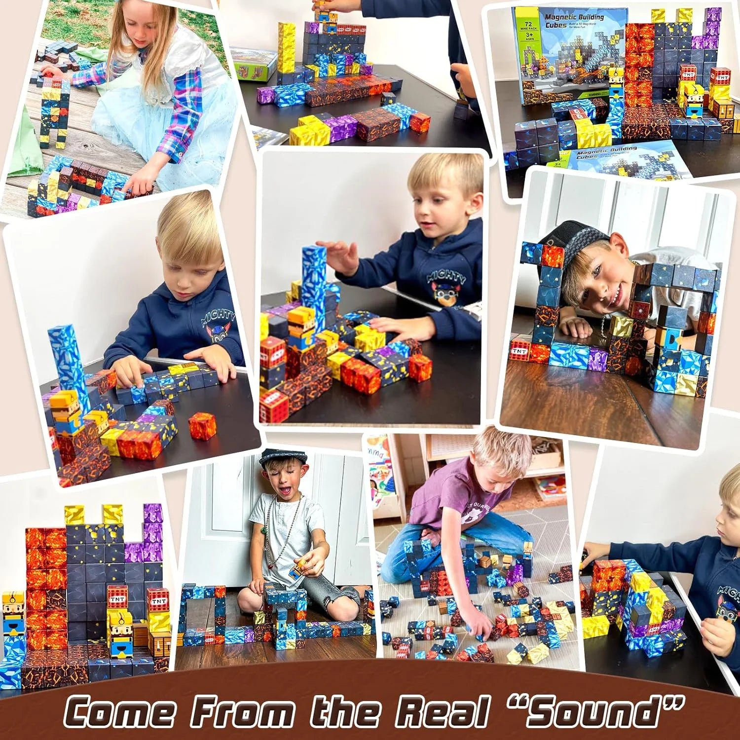 Children engaging creatively with a colorful magnetic building blocks set for imaginative play