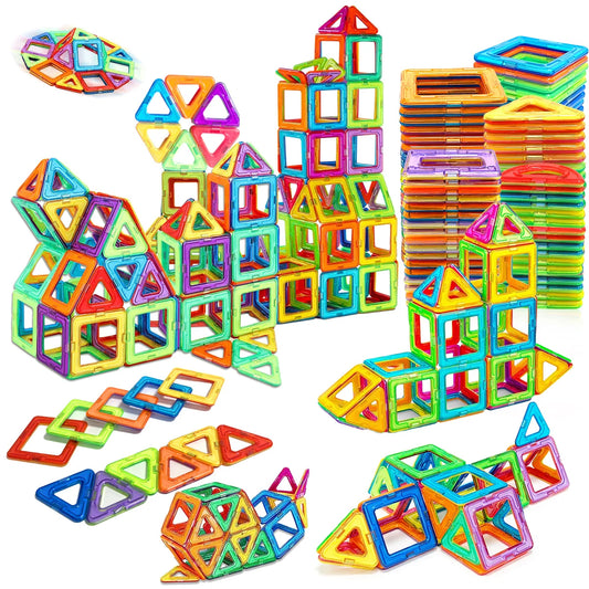 Colorful magnetic building tiles 84 pieces set with various shapes for creative construction