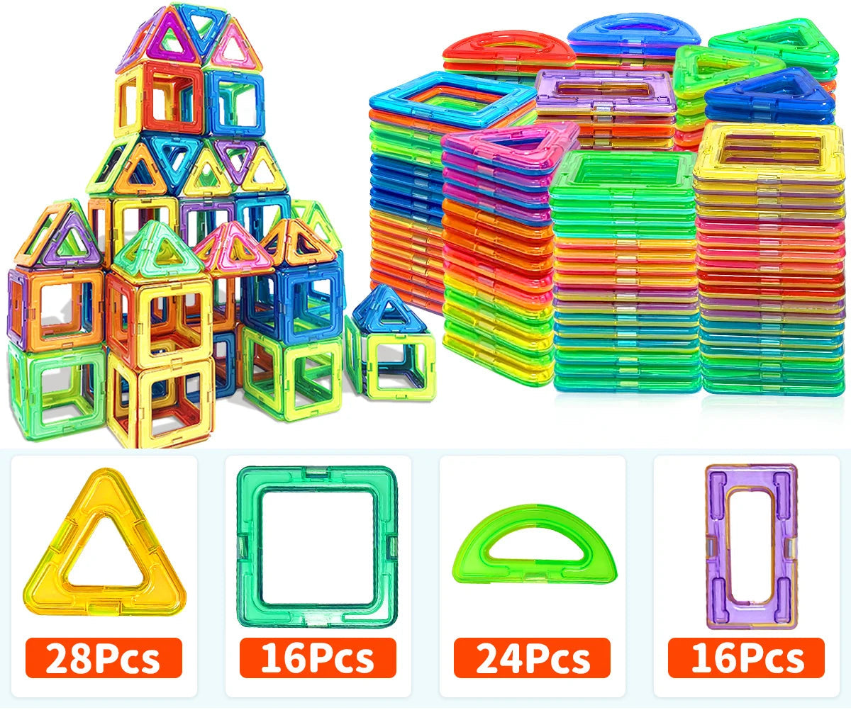 Colorful magnetic building tiles 84 pieces set with various shapes for creative construction play