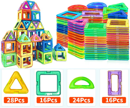 Colorful magnetic building tiles 84 pieces set with various shapes for creative construction play
