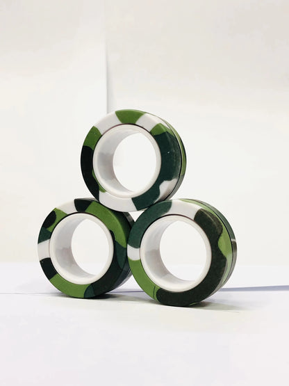 Set of three camouflage magnetic finger ring fidget toys for stress relief and focus