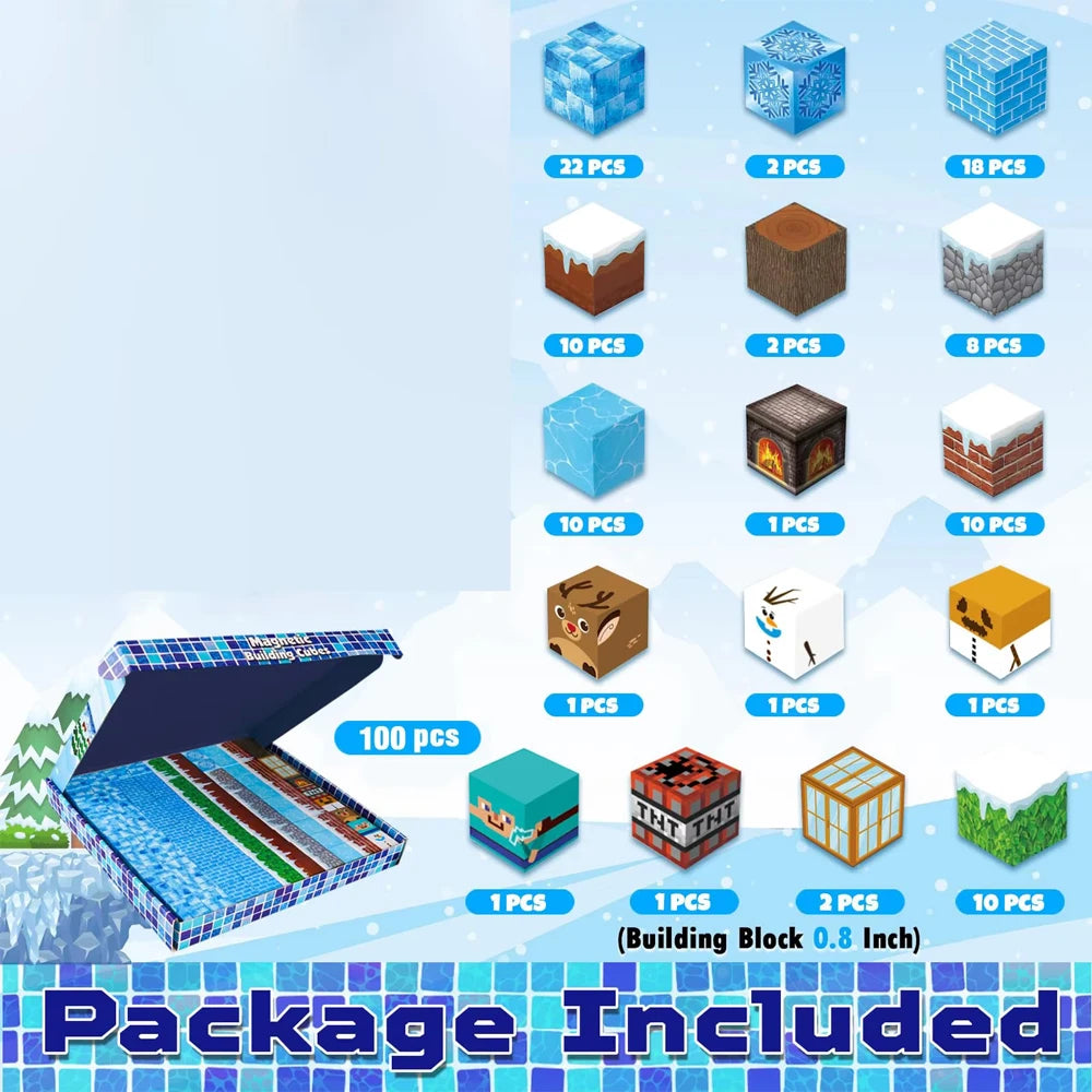 100-piece magnetic frozen castle building blocks set featuring various colorful block designs for creative play