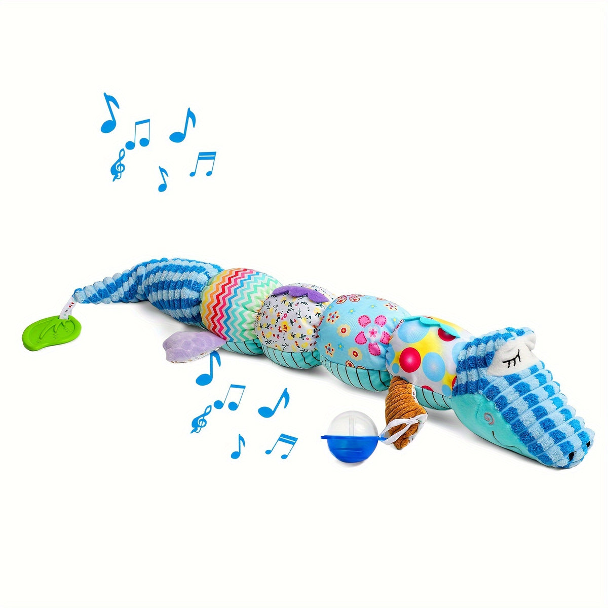 Active Playthings colorful musical stuffed animals for babies shaped like a segmented alligator toy