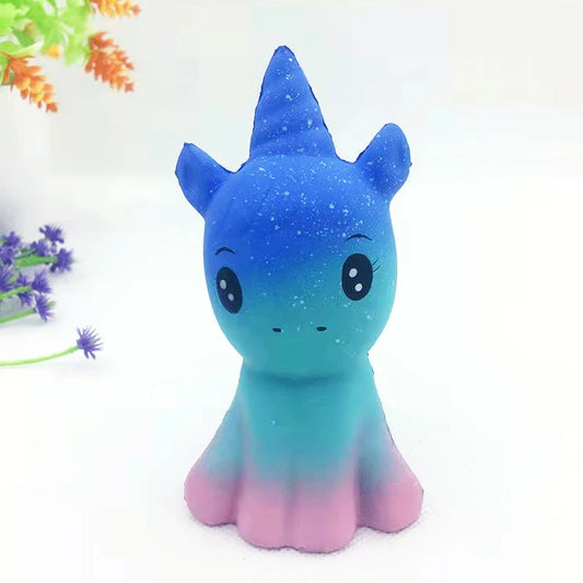 Mystic Blue Unicorn Squishy Toy in Gradient Blue and Pink with Sparkle Finish