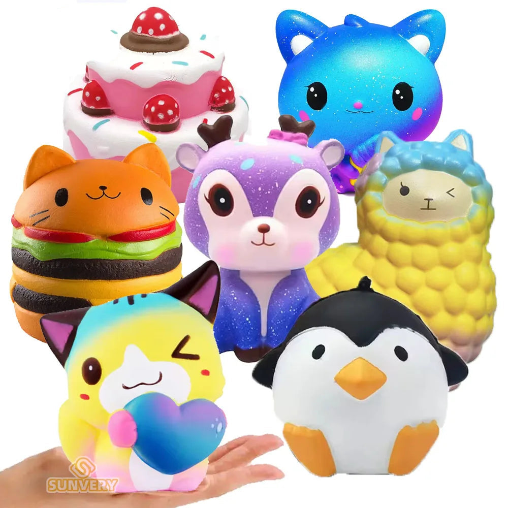 Colorful collection of Mystic Kitty Squishy Toy and various cute squishies for stress relief and fun