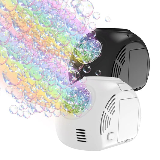 Active Playthings automatic bubble machine for parties compact white and black tabletop units blowing rainbow bubbles