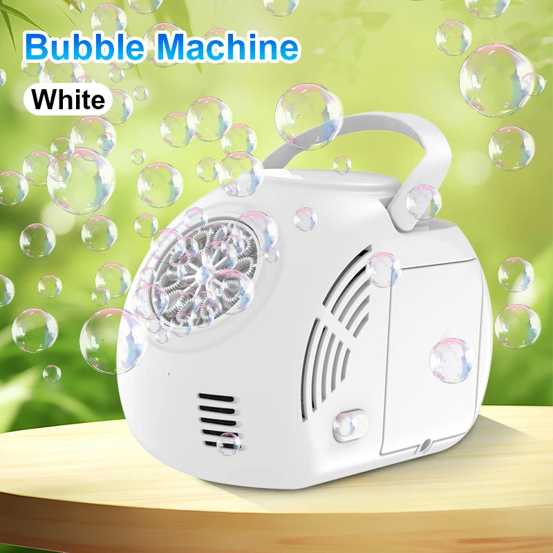 Active Playthings white compact automatic bubble machine for parties with handle producing bubbles