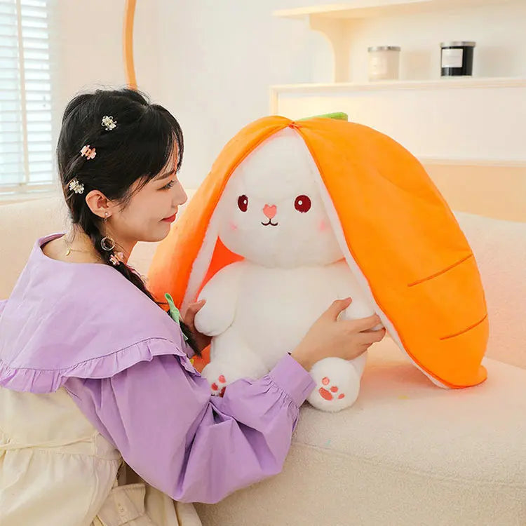 Adorable reversible bunny plush toy with a carrot design for cozy and playful fun