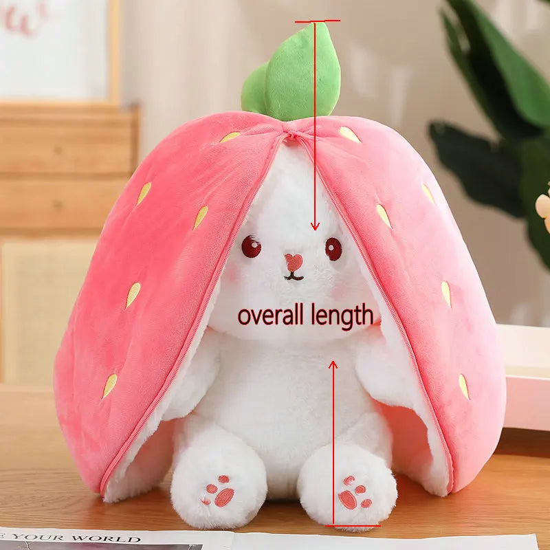 Reversible bunny plushie in strawberry design with soft fabric and cute details for kids