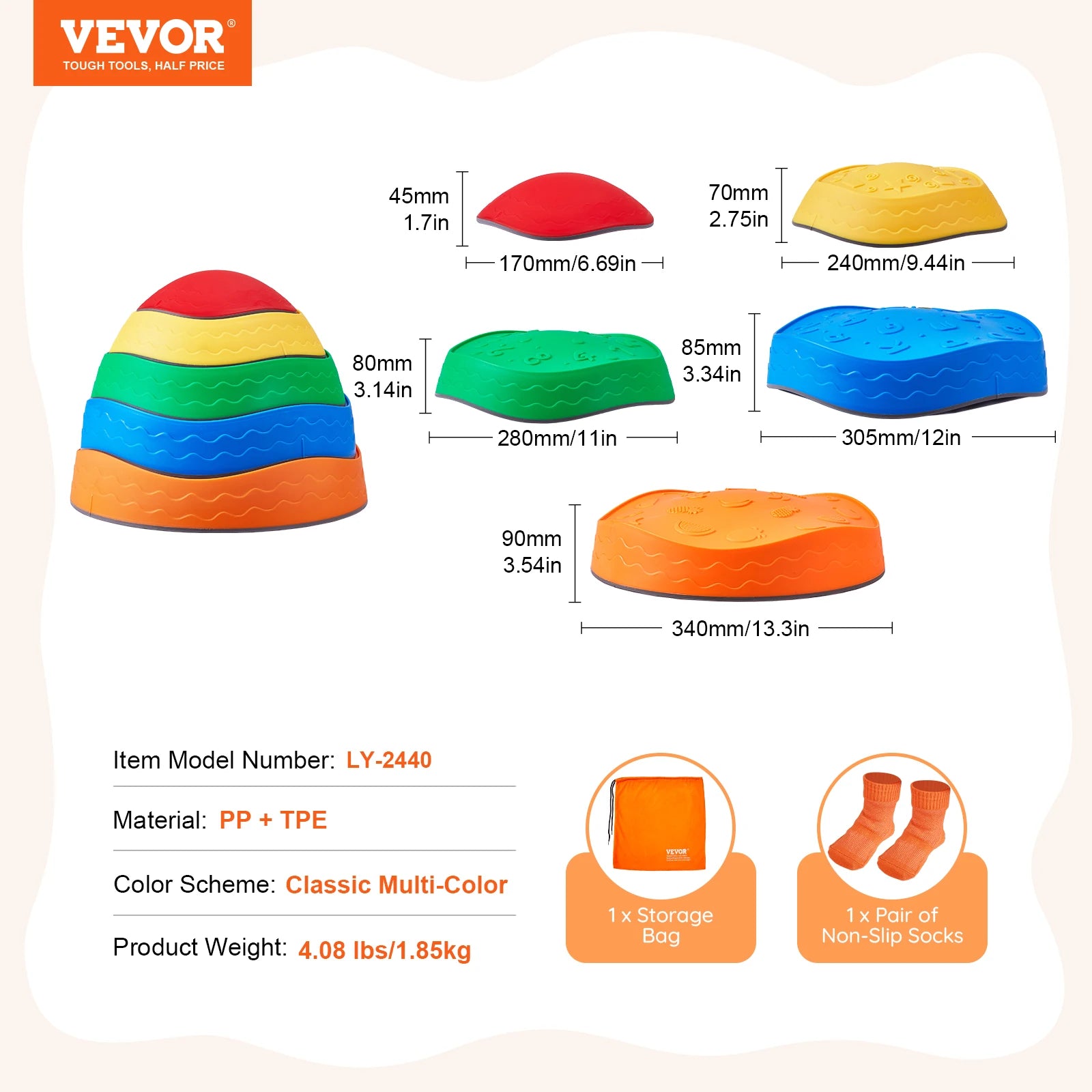 Colorful sensory balance stepping stones in various sizes for active play and coordination skills