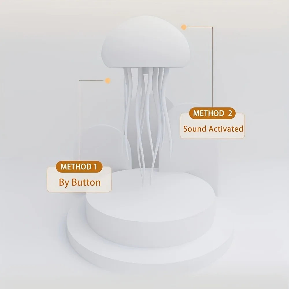 Sensory jellyfish night light with two activation methods: button and sound activated