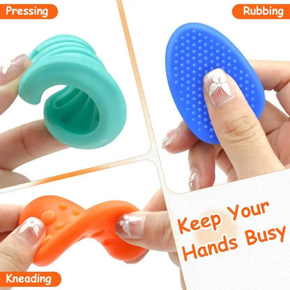 Colorful sensory silicone fidget toys for tactile stimulation and stress relief in various shapes