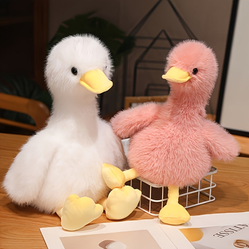 White and pink snuggly duck plush toy set with soft yellow beaks and feet from Active Playthings