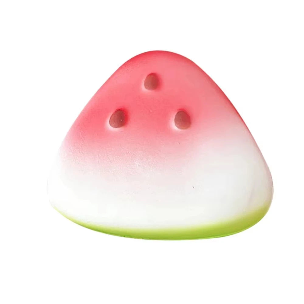 Squishy watermelon stress toy in a fun slice shape, perfect for relaxation and stress relief