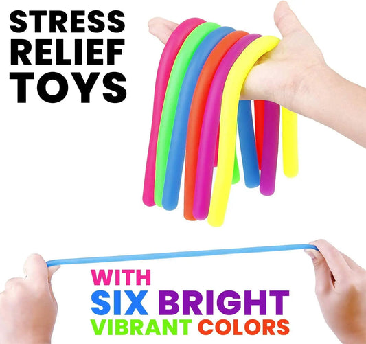 Colorful stretchy resistance fidget ropes in six vibrant colors for stress relief and sensory play