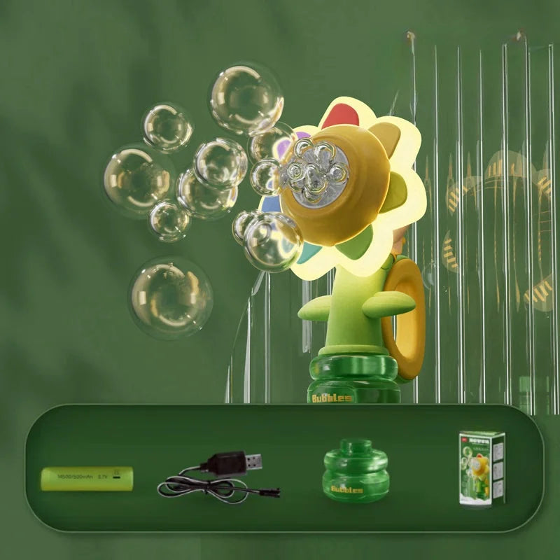Active Playthings flower bubble machine for kids sunflower design with USB charger and bubble solution