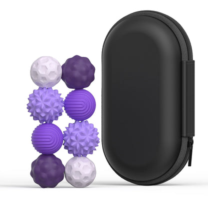 Active Playthings tactile stress relief toys in purple, includes assorted textured sensory balls with a black carrying case