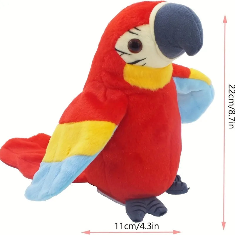 Colorful talking macaw parrot toy with soft plush material and vibrant wings for interactive play