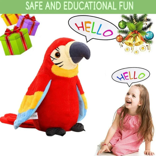 Talking macaw parrot toy with vibrant colors engages children for safe and educational fun