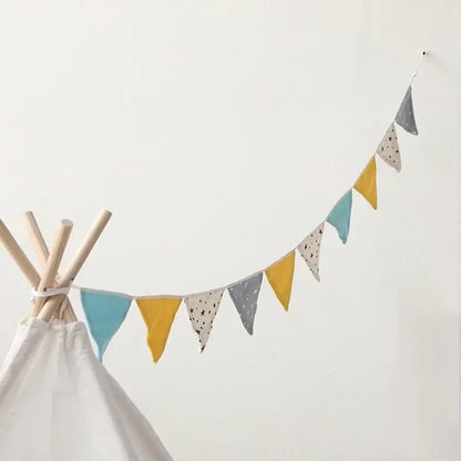 ActivePlaythings teepee play tent for children with colorful bunting decorations