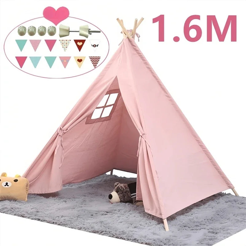 ActivePlaythings teepee play tent for children in pink with windows and decorative accessories