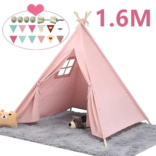 ActivePlaythings teepee play tent for children in pink with windows and decorative accessories