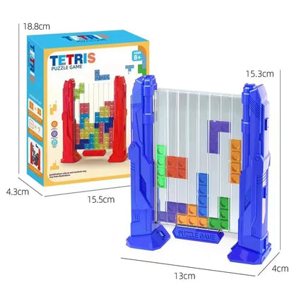 Tetris blocks puzzle board game with colorful pieces and a sturdy display for fun family game nights
