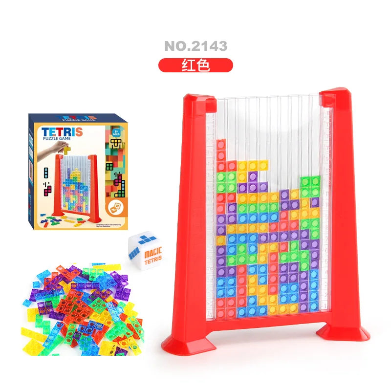 Colorful Tetris blocks puzzle board game with transparent packing for fun and creativity