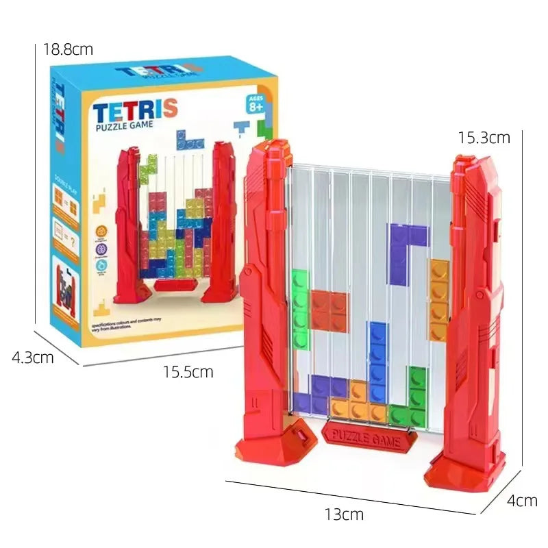 Active Playthings Tetris blocks puzzle board game with colorful pieces and a clear game tower