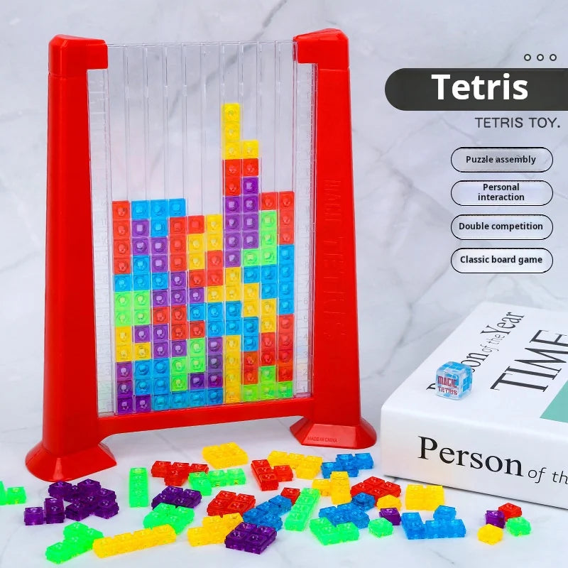 Tetris blocks puzzle board game with colorful pieces for interactive family fun