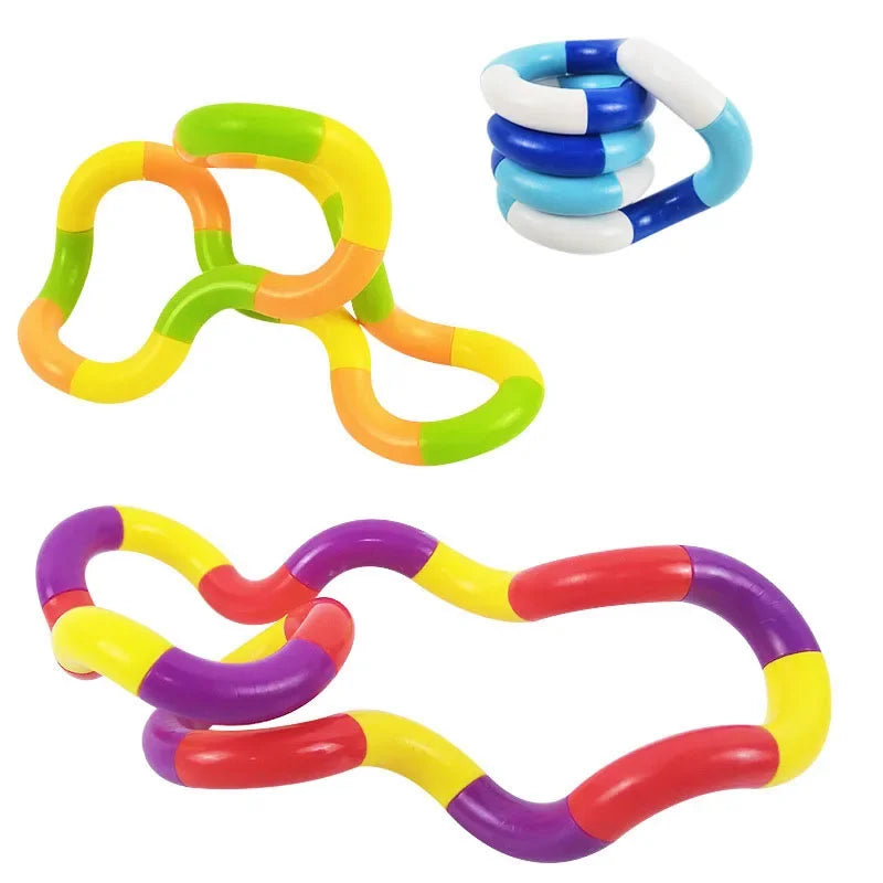 Colorful Twist Tangle Fidget Toy set featuring flexible links for sensory play and stress relief