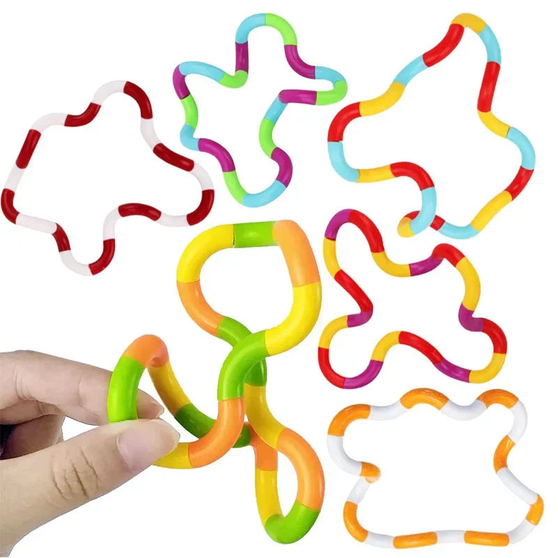 Colorful Twist Tangle Fidget Toy in various shapes for stress relief and sensory play