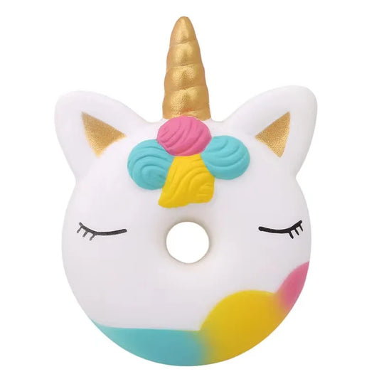 Unicorn donut squishy toy featuring pastel colors and a cute design for stress relief and play