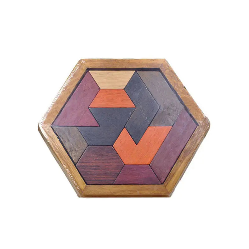 ActivePlaythings wooden geometric puzzle featuring colorful hexagonal pieces for educational play
