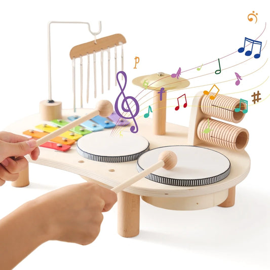 ActivePlaythings wooden mini band stand toy with percussion instruments for engaging fun and musical creativity